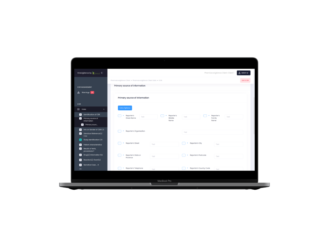 OneVigilance ICSR adverse event management interface